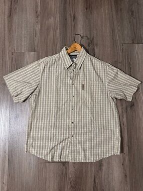 Columbia Men’s Short-Sleeve Plaid Button-Down Shirt - Beige and Brown